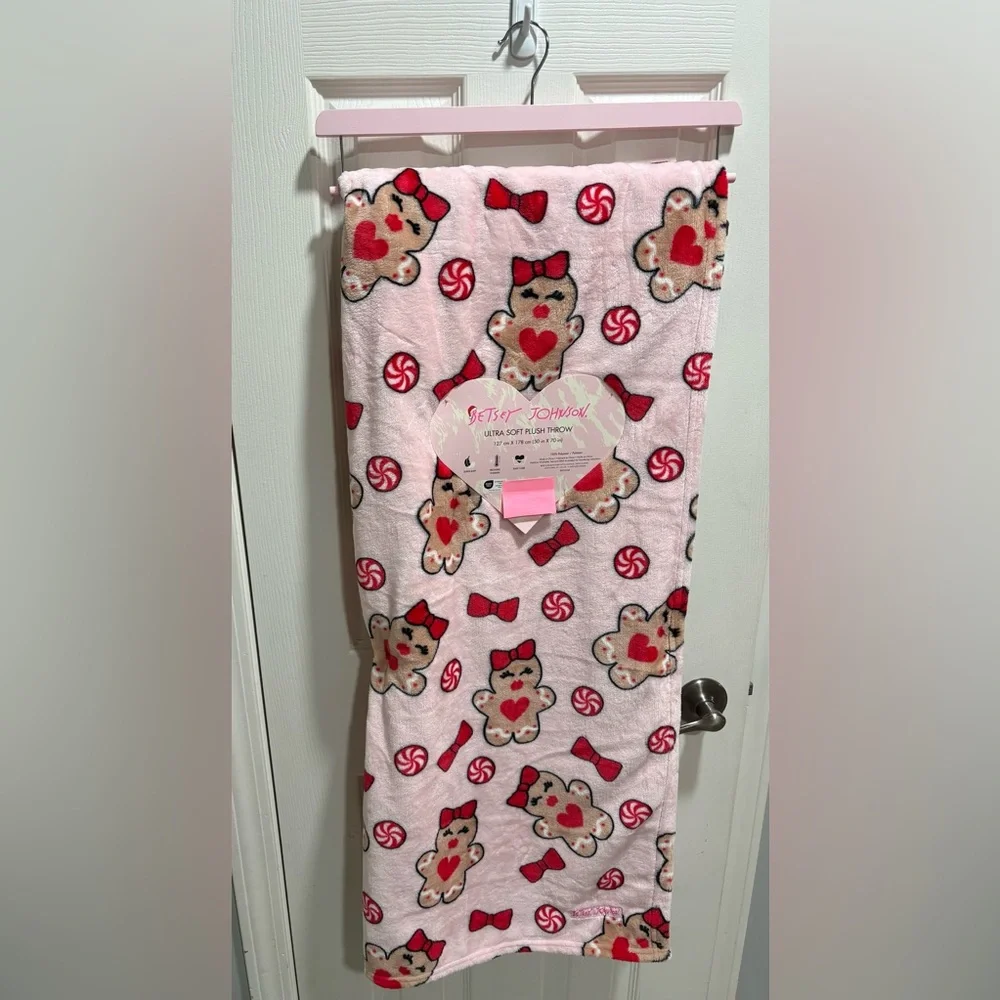 Betsey Johnson Pink Gingerbread Candy Plush Throw